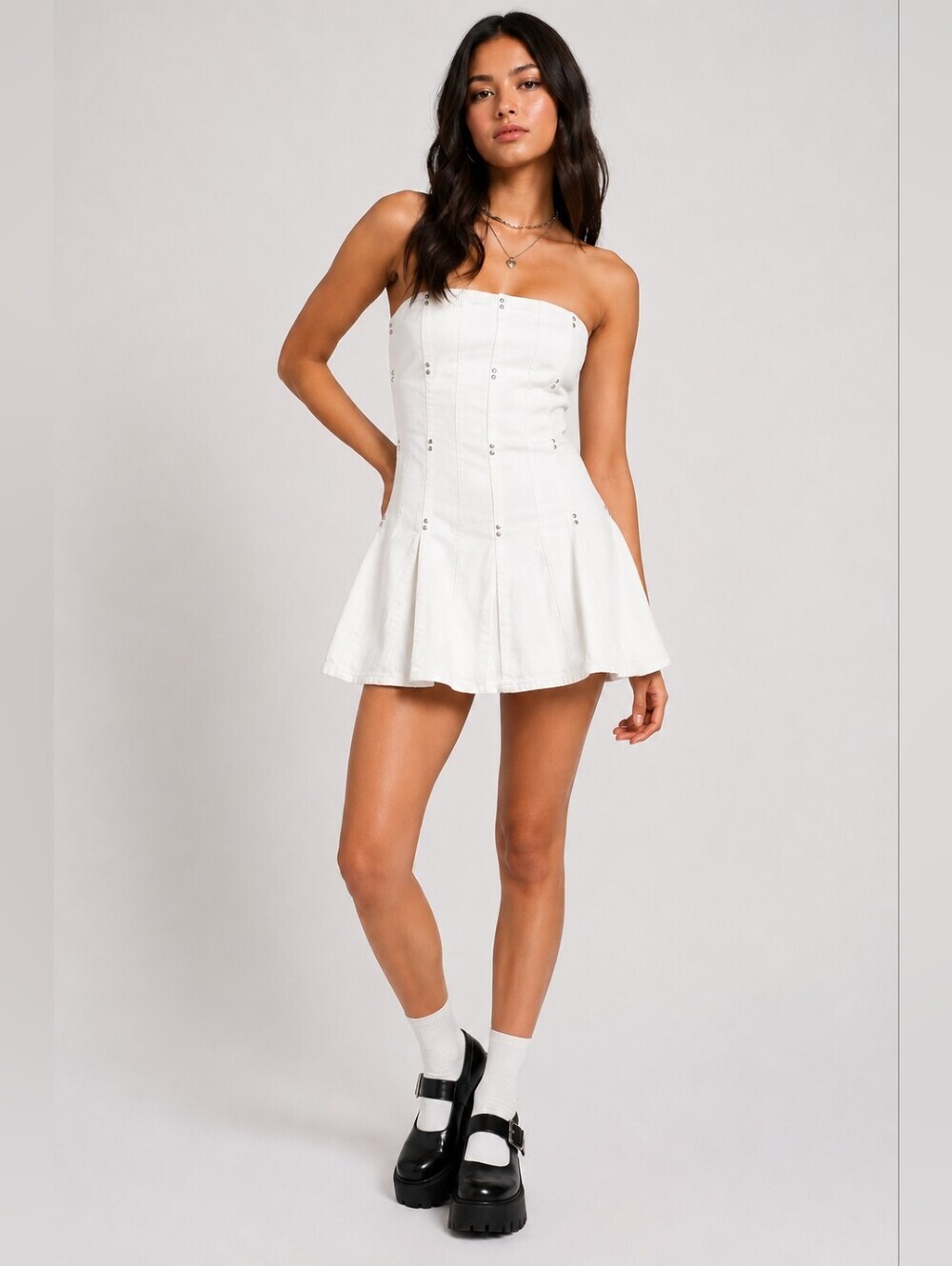 NWT Wild Fable White Strapless Denim Mini Dress Studded Corset Y2K L